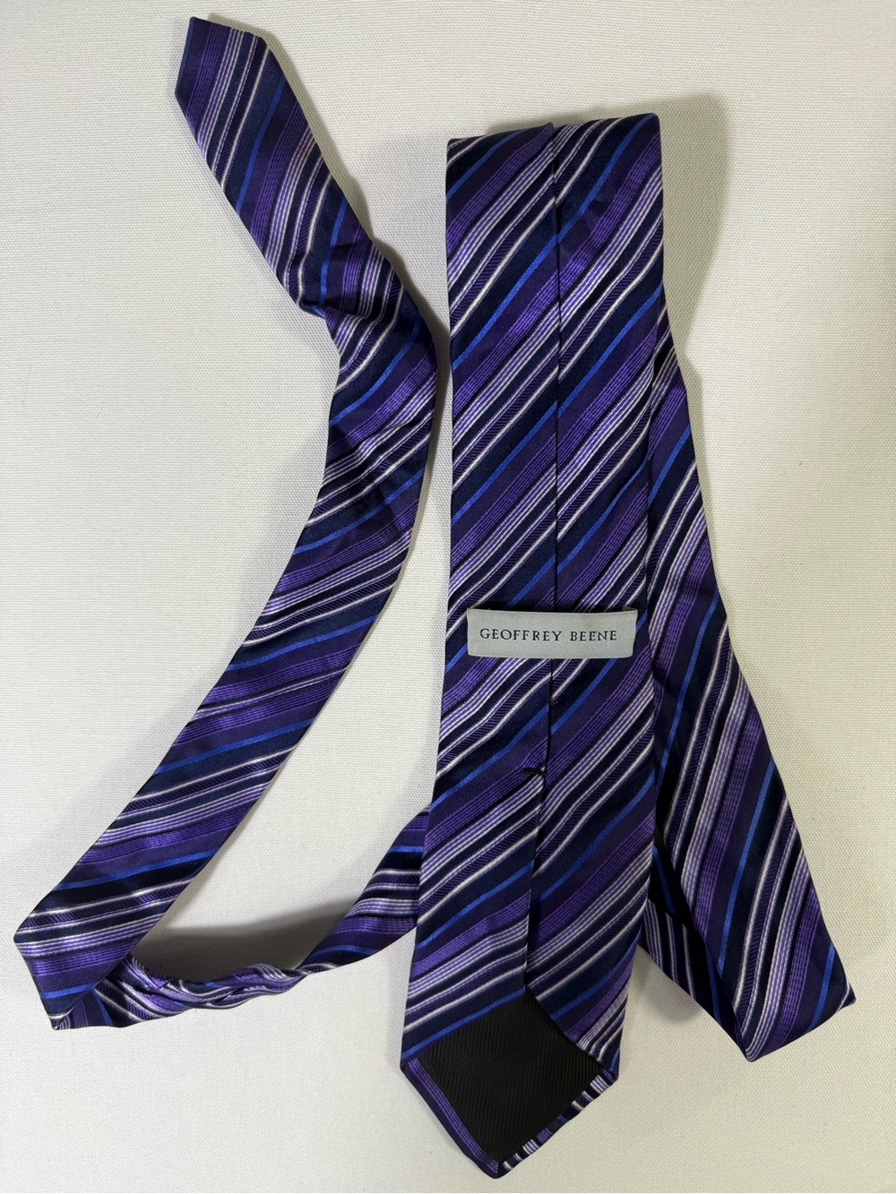 Geoffrey Beene Purple and Black Striped Silk Tie